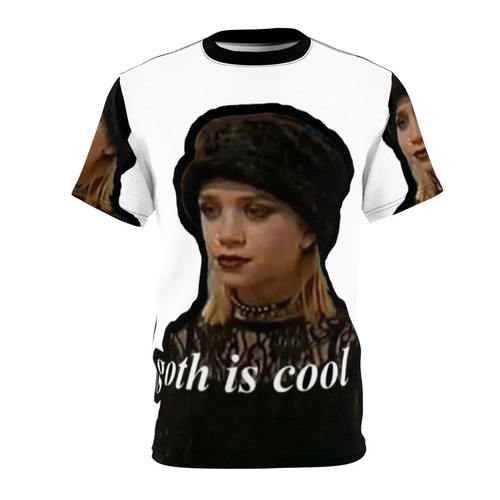 A stylish black T-shirt with a goth-inspired, alternative design