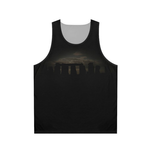 Unisex neolithic art tank top with circle silhouette design