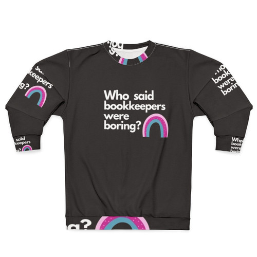 Proud bookkeeper wearing a cozy sweatshirt with an accounting-inspired design