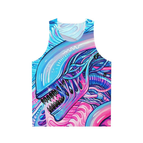 Cosmic alien acrylic painting on unisex tank top