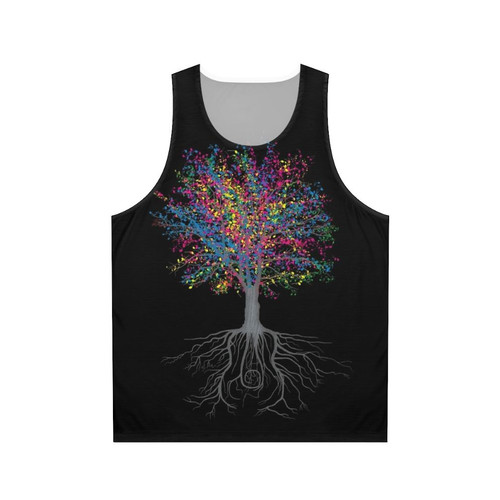 Unisex tank top featuring a botanical nature design with musical notes