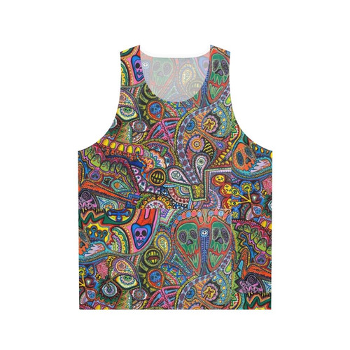 Unisex tank top with psychedelic patterns and colorful original artwork