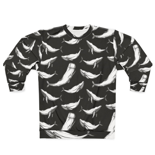 Whales in Black Sweatshirt - Seamless Whale Pattern Graphic Apparel