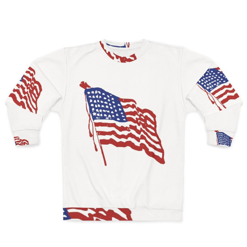 Patriotic American flag sweatshirt with vintage stars and stripes design