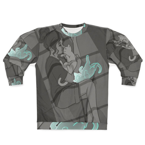 Cozy "Waiting" Sweatshirt with Reaper and Cats Design