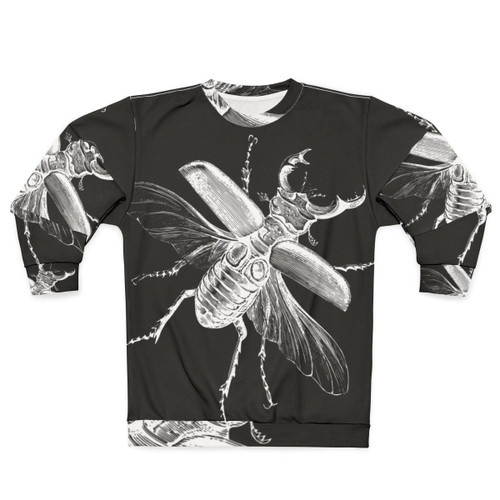 Vintage engraved stag beetle graphic on black sweatshirt