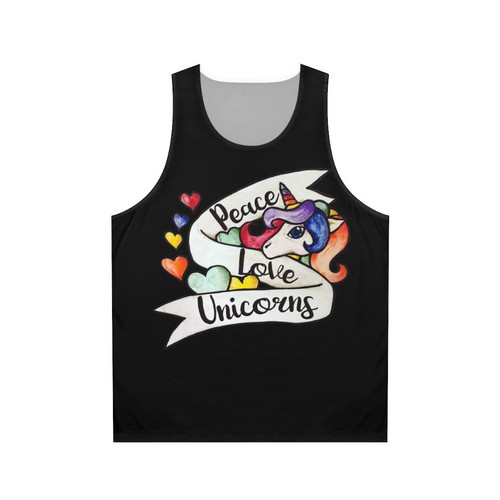 Peace Love Unicorns Rainbow Retro Unisex Tank Top