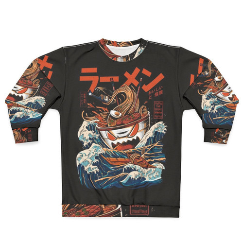 Anime ramen sweatshirt with The Great Wave Kaiju design