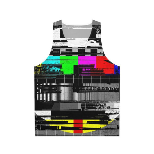 Glitched retro tank top with distorted textured art design