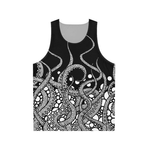 Tentacles Unisex Tank Top featuring line art of octopus, squid, and kraken