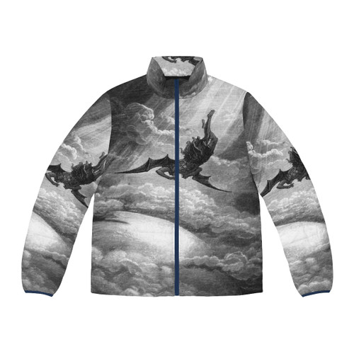 Puffer jacket featuring Gustave Dore's depiction of the fallen angel Lucifer from John Milton's 'Paradise Lost'