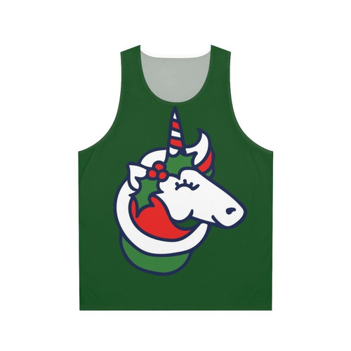 Christmas unicorn graphic on a unisex tank top