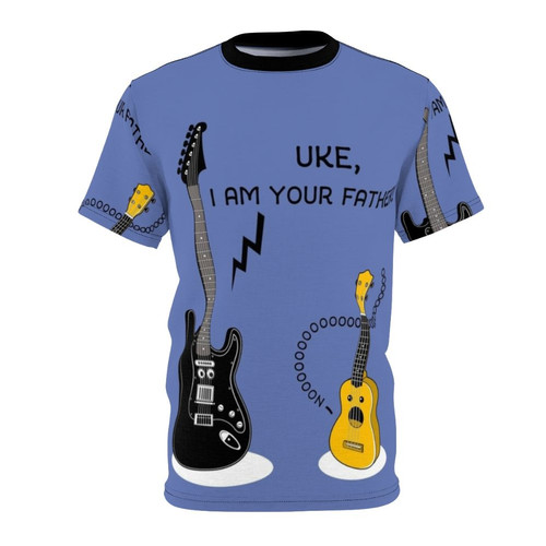 Ukulele-themed t-shirt with "Uke I Am Your Father" pun design