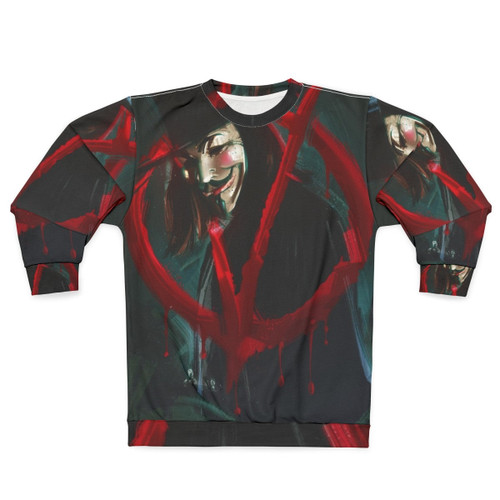 V For Vendetta Sweatshirt with anonymous mask and revolution design