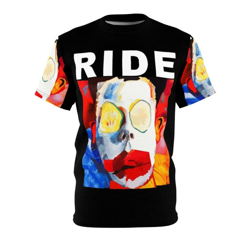 A vibrant and strange t-shirt featuring an unsettling, comical face design.