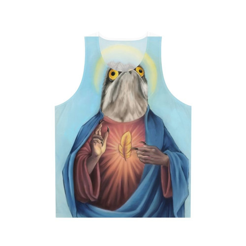 Unisex tank top featuring a potoo bird illustration