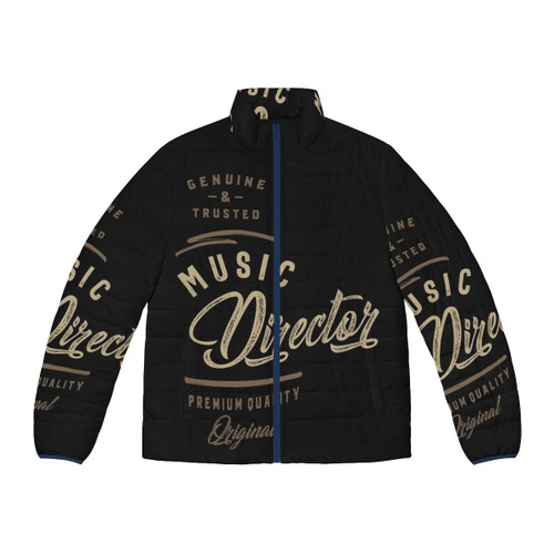 Music director wearing a puffer jacket with the text "Music Director" on the back