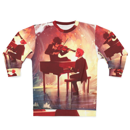 Symphony-inspired sweatshirt with piano keys and ocean design