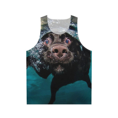 Labrador Retriever swimming in a pool wearing a unisex tank top