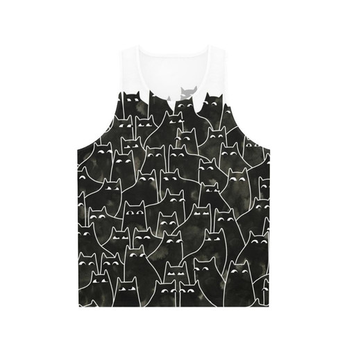 Suspicious cats watercolor pattern on a unisex tank top