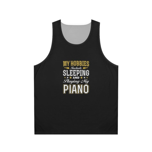 Unisex tank top for hobbies like sleeping and playing piano
