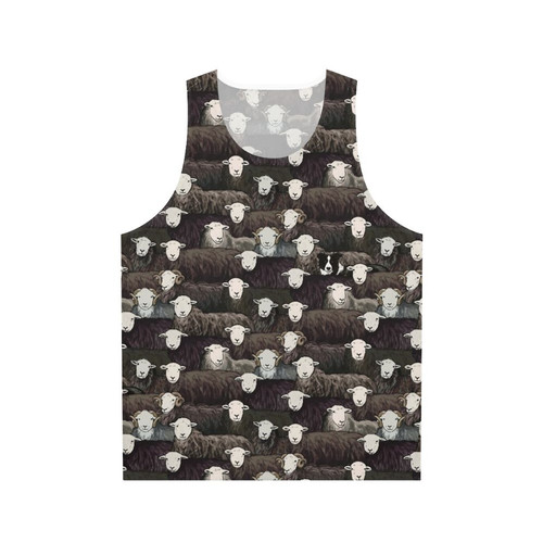 Herdwick Unisex Tank Top with Sheepdog and Farm Landscape Design
