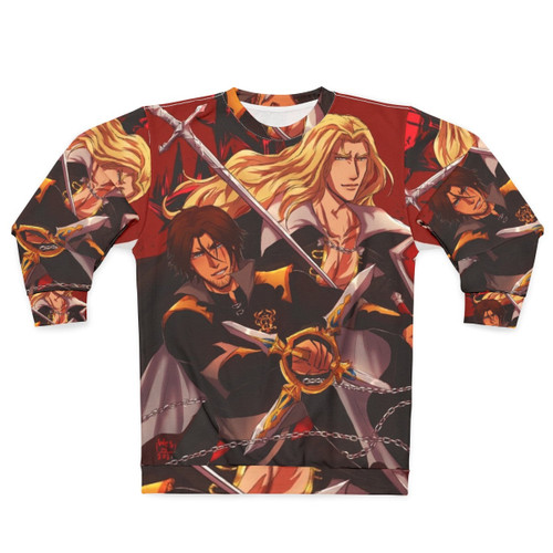 Trevor Belmont and Alucard from Castlevania in a dynamic duo design on a sweatshirt