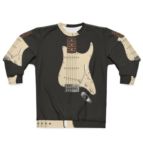 Fender Stratocaster digital art graphic on a gray sweatshirt