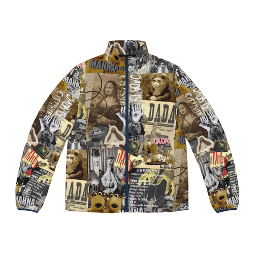 Muppet Dada Collage Puffer Jacket featuring a surreal collage design inspired by art history