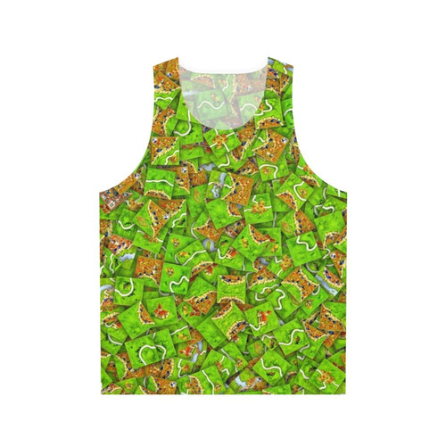 Carcassonne-inspired unisex tank top with board game graphics