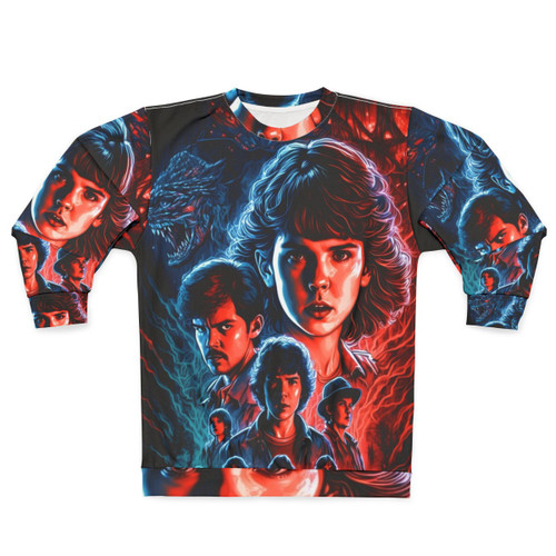Anime-inspired Stranger Things sweatshirt with colorful Japanese-style design