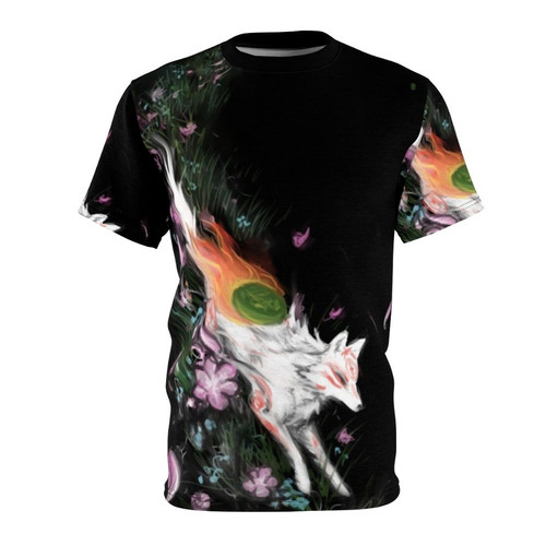 Okami-inspired wolf design on a high-quality t-shirt