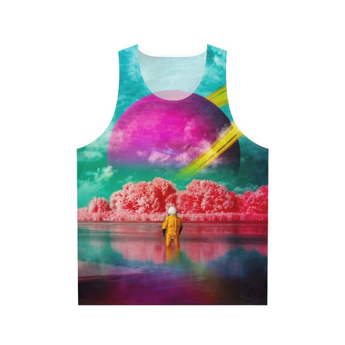 Surreal unisex tank top with digital collage and astronaut imagery