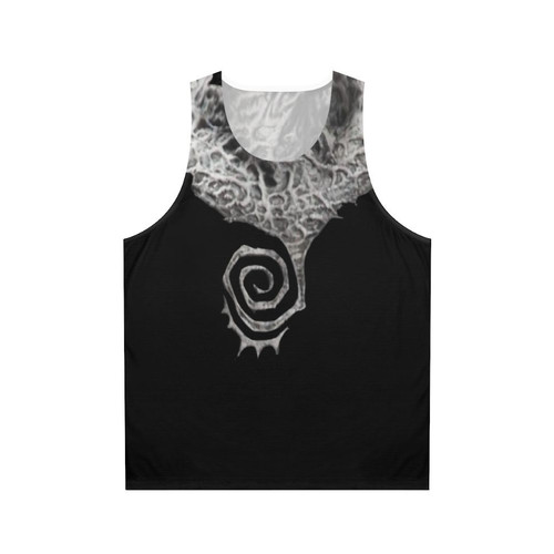 Gothic superhero unisex tank top with spiral design