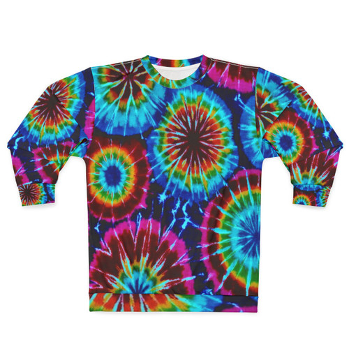 Vibrant tie dye sweatshirt with colorful abstract pattern
