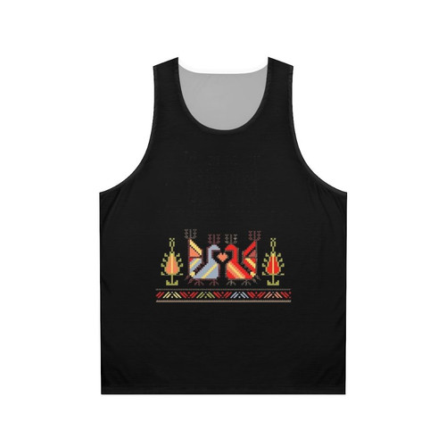 Bulgarian folk art inspired unisex tank top with floral graphic design