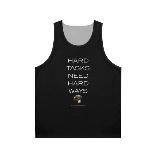 Dune-inspired unisex tank top with "Hard Tasks Need Hard Ways" quote