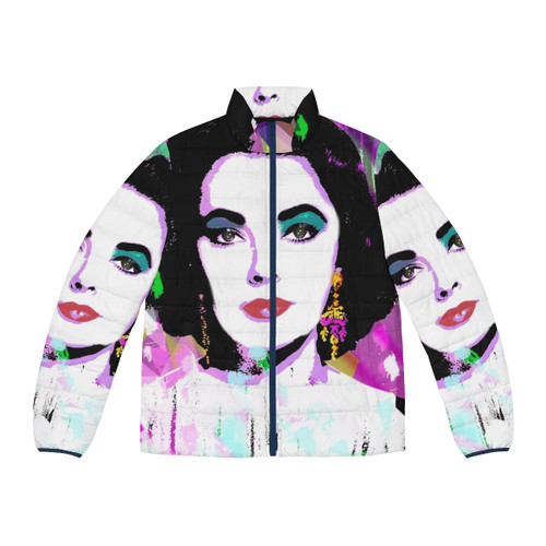 A stylish puffer jacket in a fashion-forward design, featuring Elizabeth Taylor as a LGBTQ+ icon.