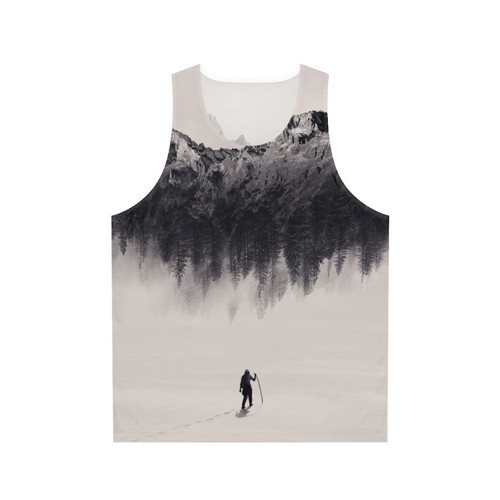 Adventurous unisex tank top featuring a nature-inspired double exposure design