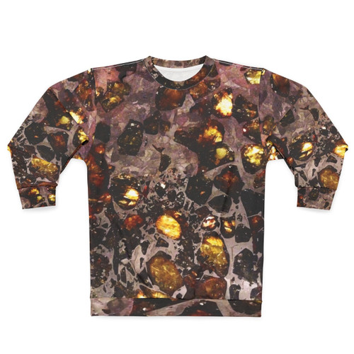 Cosmic Pallasite Sweatshirt featuring a pattern of space rocks and meteorites