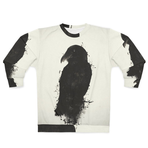 Raven sweatshirt with photomanipulated ink and spatter design