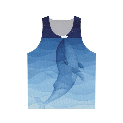 Watercolor blue whale on a unisex tank top