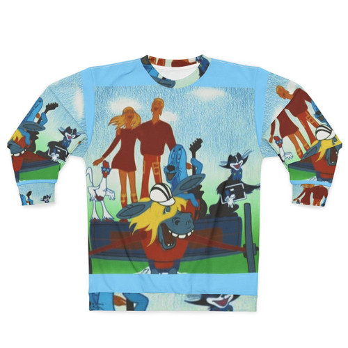 Retro Soviet cartoon sweatshirt featuring musical characters and animal friends