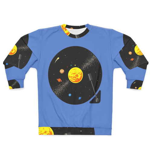 Cosmic Vinyl Record Sweatshirt with Solar System Design