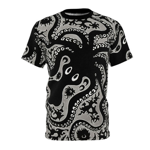 Mystical octopus t-shirt design featuring cephalopod marine wildlife inspired by ancient Greek art