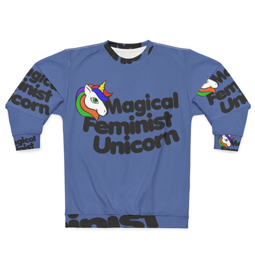 Magical feminist unicorn graphic on a cozy sweatshirt