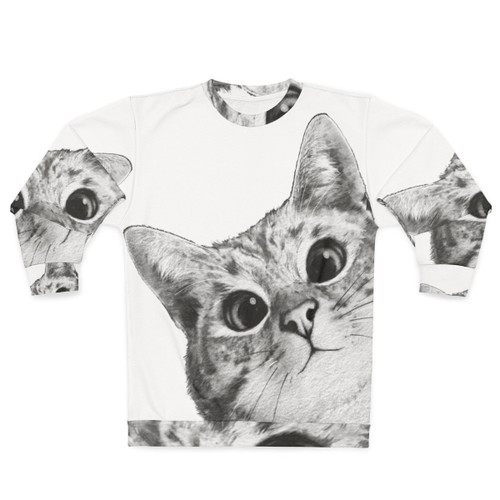 Sneaky cat peekaboo black and white sweatshirt