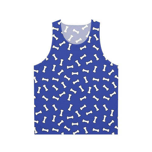 Blue and white unisex tank top with a cartoon dog bone pattern