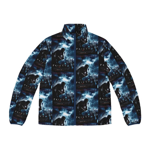 Vintage Priest movie poster puffer jacket featuring a classic film design