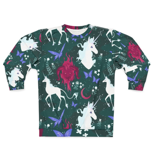 The Last Unicorn Sweatshirt featuring a unicorn and butterflies